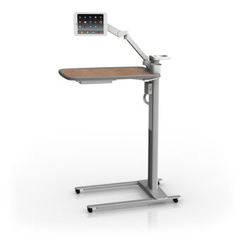 Uptown Walnut Patient Engagement Overbed Table with PRO-ADJUST™ Tablet Arm