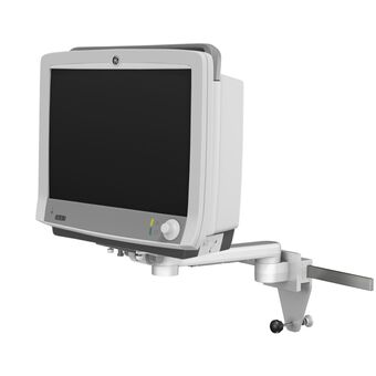 GE CARESCAPE Monitor B650 an Schwenkarm der M-Serie mit Befestigungsschnittstelle für horizontale Normschiene
