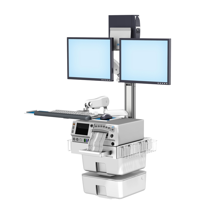 GE Corometrics 250cx Fetal Monitoring Dual Monitor Wall Mount Workstation with Variable Height Keyboard Arm