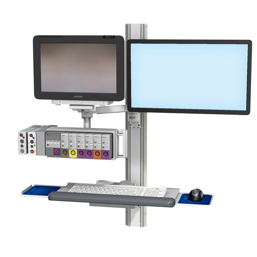 Philips IntelliVue MX600/700/800 on M Series Pivot Arm Channel Mount with Monitor and Keyboard